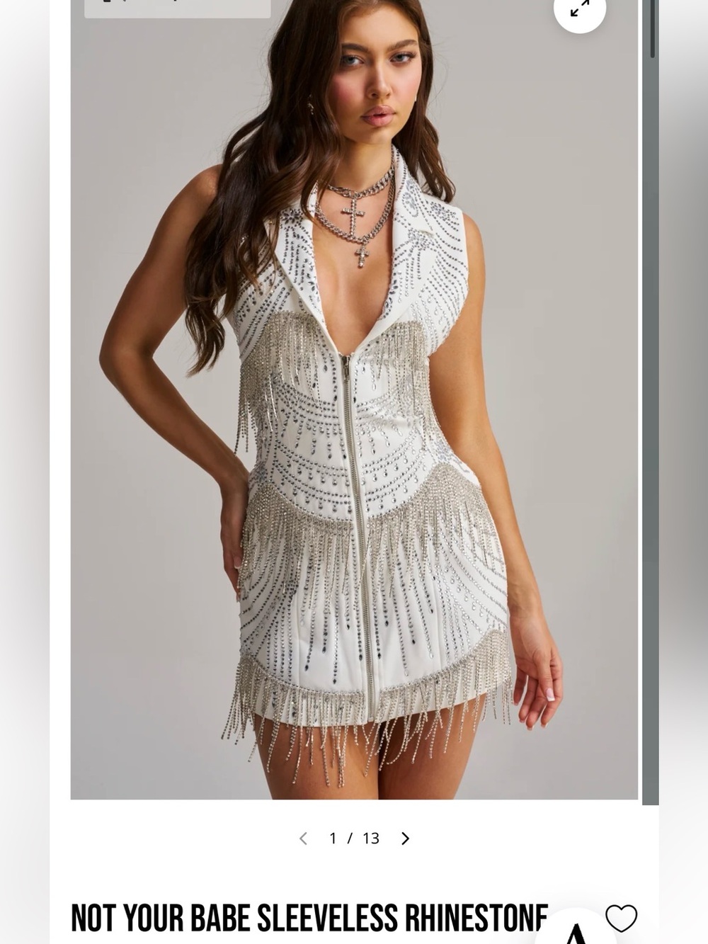 Not Your Babe Sleeveless Rhinestone Fringe Dress - White